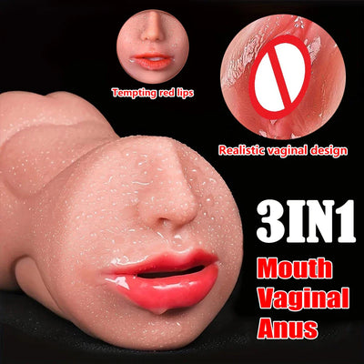 3 in 1เซ็กซ์ทอยสำหรับผู้ชายการสำเร็จความใคร่ด้วยตนเองสำหรับผู้ชายคอลึกหีจริงช่องปากชาย Masturbator Blowjob ซิลิโคนช่องคลอด
