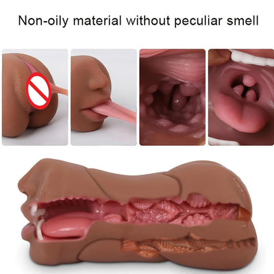 3 in 1ช่องคลอดเทียมสำหรับผู้ชายถ้วยสำเร็จความใคร่ด้วยซิลิโคนช่องคลอดแท้ทางปากช่องคลอดทวารหนักเซ็กซ์ทอยตูดสำหรับการสำเร็จความใคร่