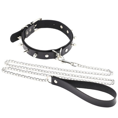 Adults Sexy Toy Erotic Faux Leather BDSM Choker Rivet Neck Collar Traction Rope Bondage Restraint Sex Toys for Couple Game