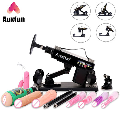 Auxfun Affordable Basic Sex Machine with Black Big Dildo, Automatic Speed-Adjustable Thrusting Sex Gun