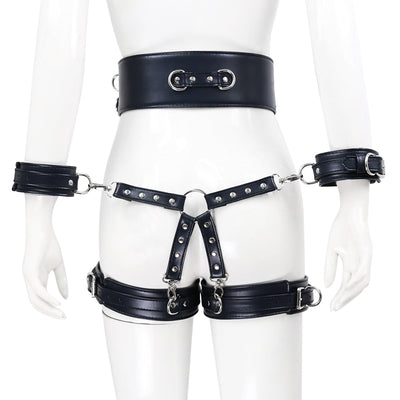 BDSM Sex Toy PU Leather Bondage Set Include Handcuffs,Belt, Legcuffs, Center Connection, Adult Toys Sex Bondage Toys for Women
