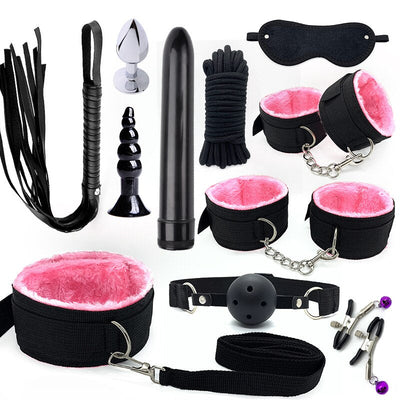Bondage BDSM Kits Exotic Rope Play Sex Products for Adults Games Handcuffs Sexy Plush Toy for Couples Exotic Accessories 11pcs