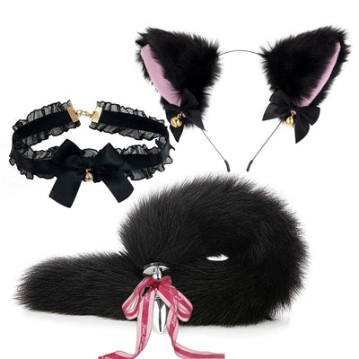 Fox Anal Plug Sex Toys Foxtail Bow Metal Butt Anal Plug Cute Bow-Knot Soft Cat Ears Headbands Erotic Cosplay Couples Accessories
