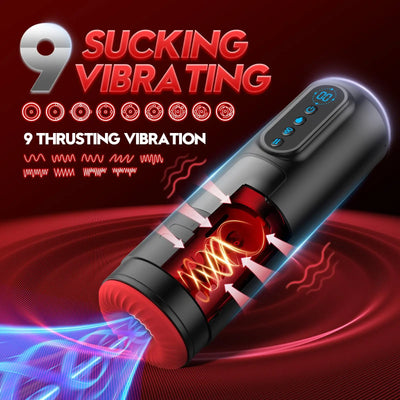 LCD Automatic Sucking Male Masturbator 9 Thrusting Vibration Blowjob Machine Heating Pussy Penis Pump Masturbation Cup Sex Toys