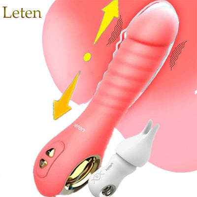 Leten Female Masturbation Heating Realistic Dildo Vibrator Automatic Piston Telescopic G Spot Vibrating Stick Sex Toys for Women
