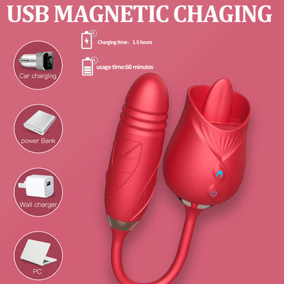 Rose Dildo Thrust Vibrator Female Clitoris Stimulator Tongue Licking Love Egg Stretching Adult Products 18 Female Sexy Rose Toys