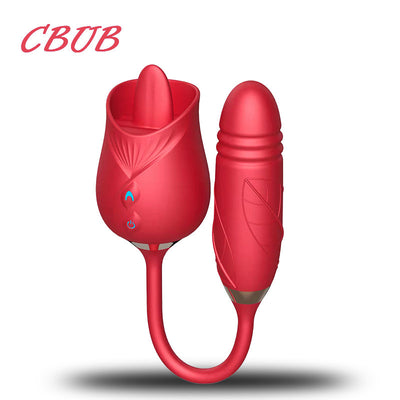 Rose Dildo Thrust Vibrator Female Clitoris Stimulator Tongue Licking Love Egg Stretching Adult Products 18 Female Sexy Rose Toys