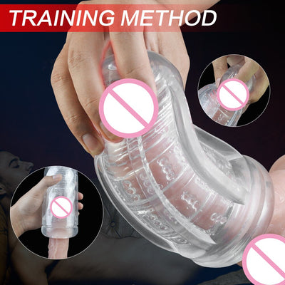 Transparent Realistic Vaginal Male Masturbator Vacuum Pocket Cup Glans Endurance Exercise Sex Shop Toys for Man Masturbation