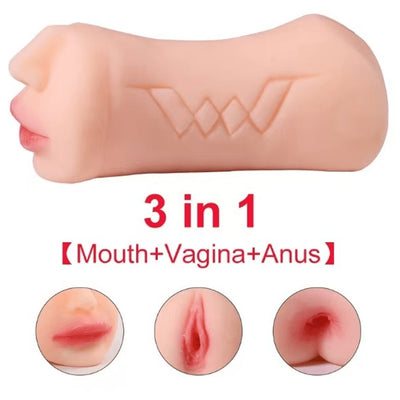 3 in 1 Pocket Pussy Male Masturbators with Lifelike Face, Sex Doll with Realistic Textured Mouth Vagina and Tight Anus, Masturbator Deep Throat Oral Adult Sex Toys for Men Masturbation