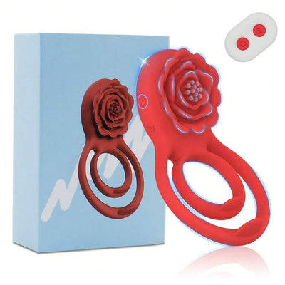 Rose Vibrating Cock Ring with Rose Clitoral Stimulator Silicone Penis Ring Vibrator Adult Sex Toy Men Women Couple Fun