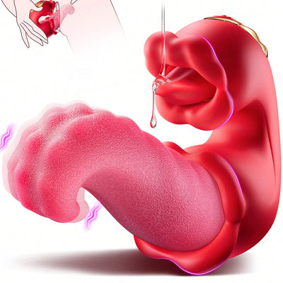 Vibrator Adult Sex Toys for Women - 4 in 1 Tongue Thrusting Vibrators Dildo Rose Sex Toys with 10 Licking Clitoral & 10 Vibration Mode, G Spot Clit Stimulator Pleasure Tools for Female Couples Games