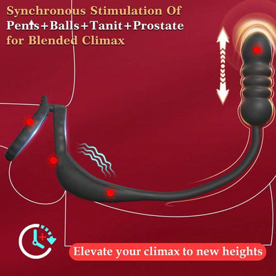 Thrusting Prostate Massager Sex Toy with Vibrating Cock Ring Taint Stimulator, Anal Dildo Vibrator Adult Sex Toys Games,  Remote Control Silicone Anal Butt Plug Trainer Stimulator for Men