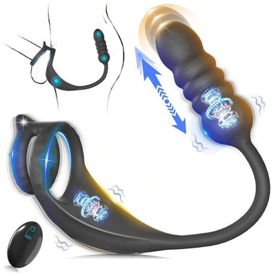 Thrusting Prostate Massager Sex Toy with Vibrating Cock Ring Taint Stimulator, Anal Dildo Vibrator Adult Sex Toys Games,  Remote Control Silicone Anal Butt Plug Trainer Stimulator for Men