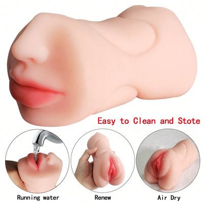 7.4 Inch Realistic Pocket Pussy 3in1 Male Masturbator Mouth Anus Vaginal Stimulator Maturbating TPE Stroker Adult Sex Toys for Men Masturbations on Valentines Days Decorations