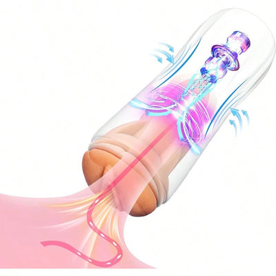 Male Masturbators Cup Realistic Vagina Sex Toy for Handfree Play Automatic Plump Soft Masturbation Cup with 10 Vibration Frequency Sex Toys for Men Light Skin