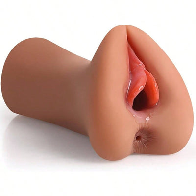 Realistic Pocket Pussy Male Masturbator, Soft Male Stroker Adult Sex Toys with 3D Tight Vagina Anus, 2 - in - 1 Portable Pocket Pussies Penis Training for Men Masturbation Brown, L