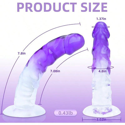 7.8 Inch Dark Purple Clear Textured Dildo  Material Adult G Spot Dildo Sex Toys with Strong Suction Cup Suitable for Women Male Beginner Training Strap on Sexual Anal Play Vagina Stimulation