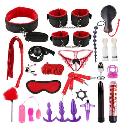 26Pcs Sexy Lace-up Briefs Bondage Handcuffs Blindfold Couple Sex Toys Tool Kit BDSM Bondage Set Flirting Toys for Couple Slave
