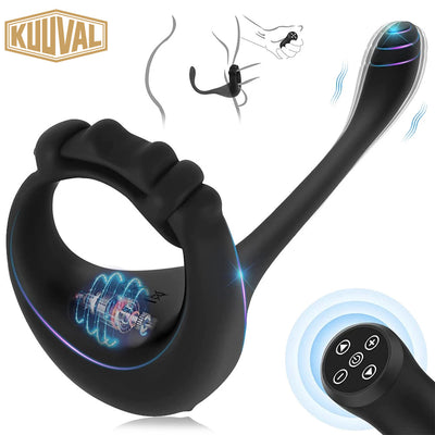 3 in 1 Anal Vibrator Prostate Massager Adjustable Cock Penis Ring Butt Plug Taint Teaser Remote Cocking Sex Toys for Men Couple