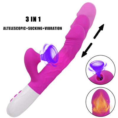 3 in 1 Heating Rabbit Vibrator Telescopic Rotating Dildo Clitoris Sucking Vagina G Spot Stimulate Vibrators Sex Toys for Women