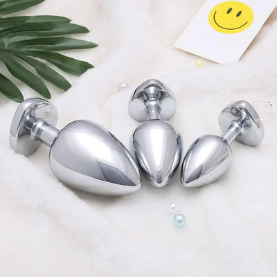 3 Pcs Luxury Jewelry Design Fetish Heart Metal \Stainless Steel Crystal Anal Plug Removable Butt Plug Stimulator Anal Sex Toys