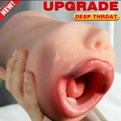 Realistic Silicone Tongue Vagina Real Pussy Deep Oral Masturbation Cup Dual Open Mouth Teeth Male Masturbator Sex Toys for Men