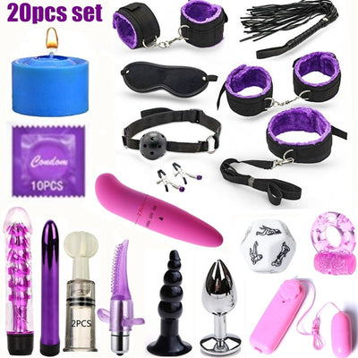 BDSM Erotic Toy Set Sexy Toys Adult Games Sex Bondage Restraint,Handcuffs Nipple Clamp Whip Collar Sex Toys for Couples