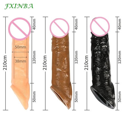 FXINBA 21ซม.สมจริงอวัยวะเพศชาย Extender ขนาดใหญ่ Reusable อวัยวะเพศชาย Condom Delay ซิลิโคน Extension เพศของเล่นสำหรับผู้ชาย Cock ขยาย