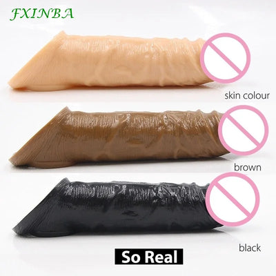 FXINBA 21ซม.สมจริงอวัยวะเพศชาย Extender ขนาดใหญ่ Reusable อวัยวะเพศชาย Condom Delay ซิลิโคน Extension เพศของเล่นสำหรับผู้ชาย Cock ขยาย
