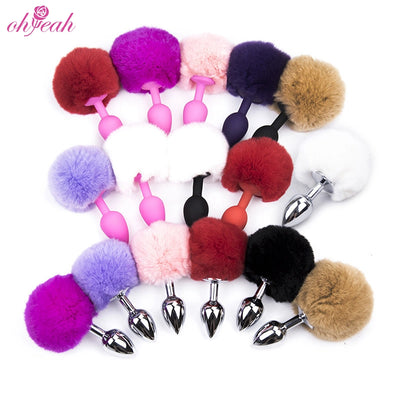 Fluffy Ball Rabbit Tail Ass Silicone Adult Butt Sex Toys Anal Plug