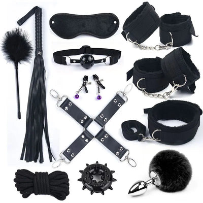 Rabbit Tail Anal Plug Bondage Set Sex Toys for Women Whip Handcuffs for Sex Bdsm with 10 Speed Vibrator Exotic Adult Games