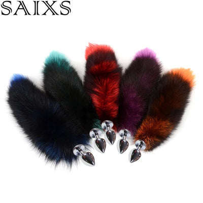 Real Fox Tails Anal Plug Soft Touch Metal Butt Plug Tail Erotic BDSM Sex Toys for Woman Couples Adult Role Play Games