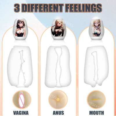 HESEKS Portable Masturbator Egg Stimulator Penis Massager Soft Rubber Realistic Vagina Pocket Pussy Adult Sex Toys for Men 18+