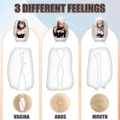 HESEKS Portable Masturbator Egg Stimulator Penis Massager Soft Rubber Realistic Vagina Pocket Pussy Adult Sex Toys for Men 18+
