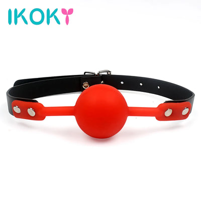 IKOKY PU Leather Band Mouth Gag Flirting Sex Toys for Couples Adult Game Silicone Ball Erotic Product Oral Fixation Sex Bondage