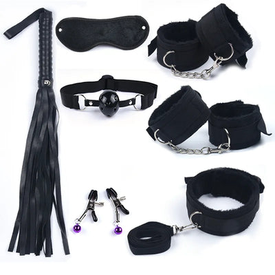 Rabbit Tail Anal Plug Bondage Set Sex Toys for Women Whip Handcuffs for Sex Bdsm with 10 Speed Vibrator Exotic Adult Games