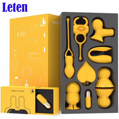 Leten 7 Piece Set Jump Egg Vibrator Vibrating Egg Silicone Wireless Remote Anal Clitoris Stimulation Sex Toys for Adult Products