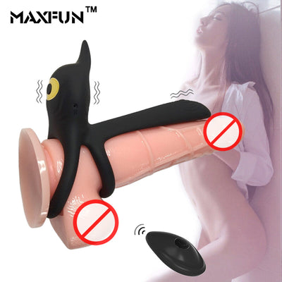 New Couples Delay Ejaculation Penis Vibrator with Double Cock Ring Nipples Massager Adult Sex Toys for Men Clitoris Stimulator