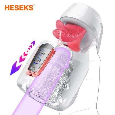 HESEKS Pocket Pussy Automatic Masturbation Cup Adult Sex Toy Vagina Tongue Telescoping Penis Trainer Masturbator for Men Blowjob