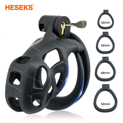 HESEKS Male Chastity Cage Sex Toys Sissy Femboy Beginner Flat Chastity Cage Belt Cock Cage Man Lock Penis Rings Men Adult Goods