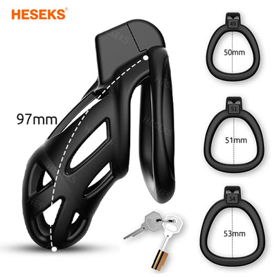 HESEKS 3D Print Male Chastity Cage Set Anti Off Lock Penis Ring Cock Cage Kit Trainer Sex Toys Shop Sissy Adult Goods for Men