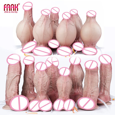 FAAK Silicone Inflatable Ejacualtion Dildo Realsitic Squirting Penis with Sucker Anal Dilator Sex Toys for Women Masturbator