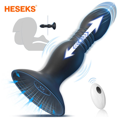 HESEKS Remote Control Prostate Massager Butt Plug Thrusting Vibrating Anal Plug Sex Toys with Suction Cup Sex Toy for Men Couple
