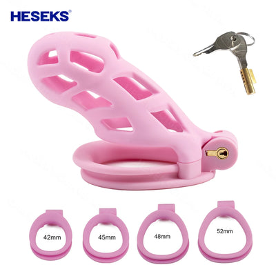 HESEKS Male Cock Cage Chastity Device with Penis Rings Delayed Ejaculation Penis Stimulator Locked Cage BDSM Sex Toy for Men