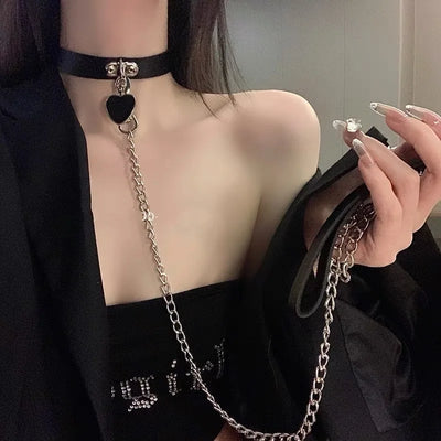 Sexy Necklace Collar Leather Bdsm Cosplay Slave Heart Collars and Leash Set for Women Bondage Gothic Choker Bell Accessories