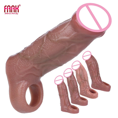 FAAK Silicone Realistic Penis Sleeve Cock Sleeve Extender Enlarger Thick Hollow Dildo Penis Ring Adult Toys for Men Masturbation