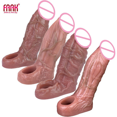 FAAK Silicone Closed Head Penis Sleeve Realistic Hollow Dildo Delay Ejaculation Dick Extender & Enlargement Sex Toys for Men