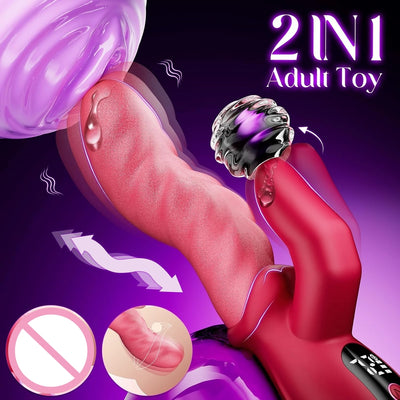 2 IN1 Wave Thrusting Dildo Vibrator for Women G Spot Rabbit Vibrators Clit Stimulator Female Masturbator with LED Adult Sex Toys