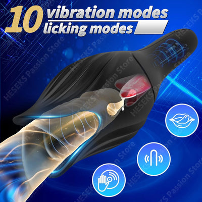 HESEKS Tongue Licking Glans Trainer Penis Vibrator Stimulator Climax Delayed Ejaculation Exercises Blowjob Massager for Men 18+