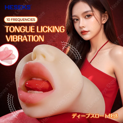 HESEKS Tongue Licking Realistic Oral Mouth Masturbators Penetration Pocket Pussy Deep Throat Blowjob Stroker Sex Toy for Men